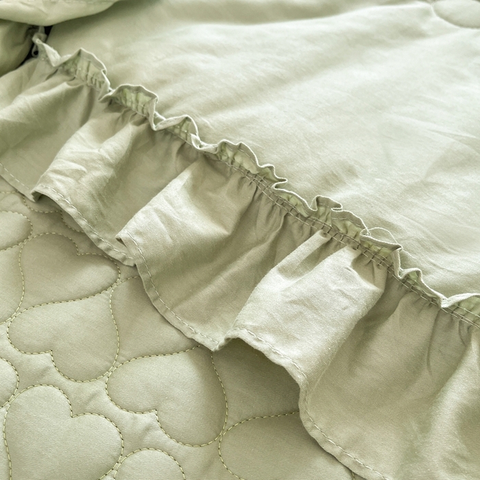 91家纺网 家纺一手货源 找家纺 暖居 2024新款250X270韩系纯色纯棉床盖三件套四件套+双面纯棉同款春秋被 芥末绿花束款