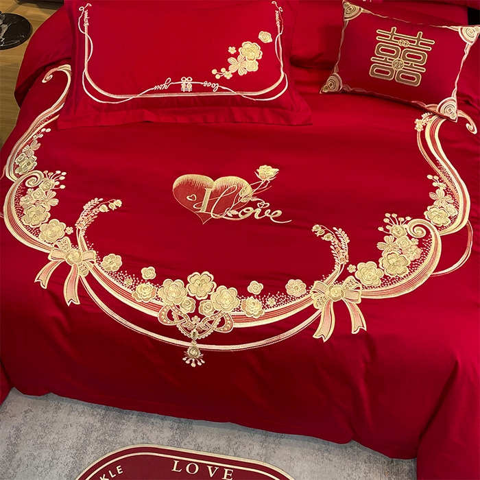 91家纺网 家纺一手货源 找家纺 用心 2024新款亲肤加厚磨毛新中式婚庆四件套多件套 恋喜