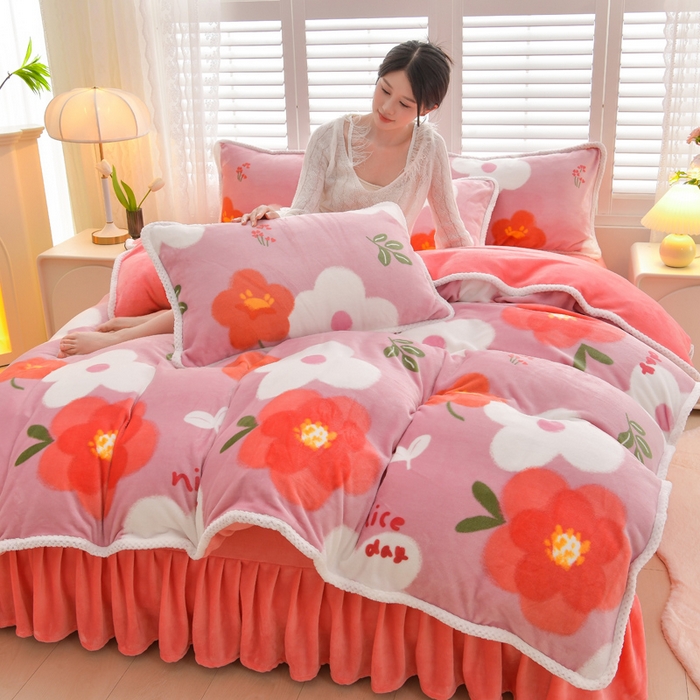 91家纺网 家纺一手货源 找家纺 绒耀 2025新款高克重牛奶绒四件套保暖四件套直播爆款电商爆款 秘密花园