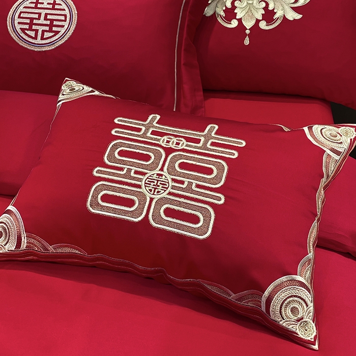 91家纺网 家纺一手货源 找家纺 用心 2024新款亲肤加厚磨毛新中式婚庆四件套多件套 相爱