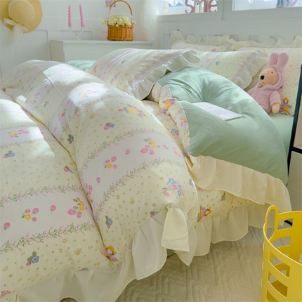 91家纺网 家纺一手货源 找家纺 灰鲸 2025新款ins水洗双层纱公主风四件套 田园姑娘