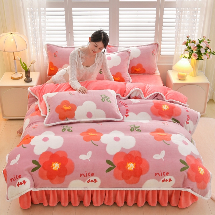 91家纺网 家纺一手货源 找家纺 绒耀 2025新款高克重牛奶绒四件套保暖四件套直播爆款电商爆款 秘密花园