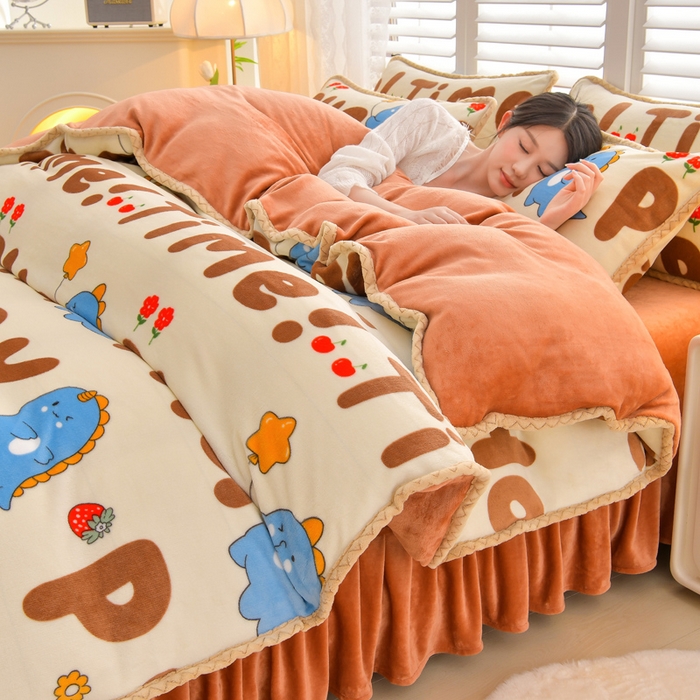 91家纺网 家纺一手货源 找家纺 绒耀 2025新款高克重牛奶绒四件套保暖四件套直播爆款电商爆款 快乐萌龙