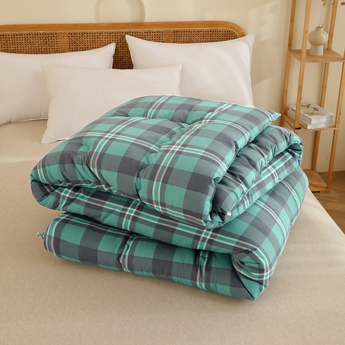 91家纺网 家纺一手货源 找家纺 优布加 2024新款色织水洗棉格斜抗菌良品系列大豆被冬被 良品-军绿