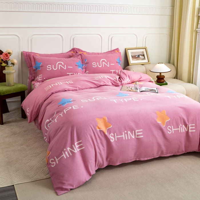 91家纺网 家纺一手货源 找家纺 威布斯家居 2024新款AA版全棉加厚磨毛四件套 极光小镇-粉