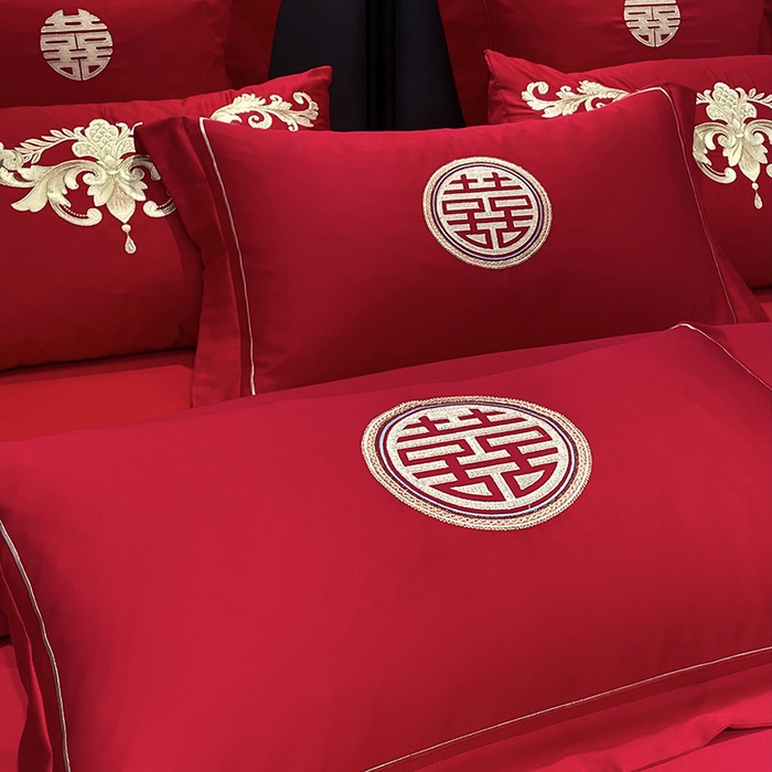 91家纺网 家纺一手货源 找家纺 用心 2024新款亲肤加厚磨毛新中式婚庆四件套多件套 相爱