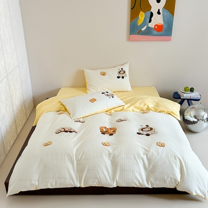 91家纺网 家纺一手货源 找家纺 （总）紫桐 2025新款全棉水洗棉卡通毛巾绣四件套（控价220/260）