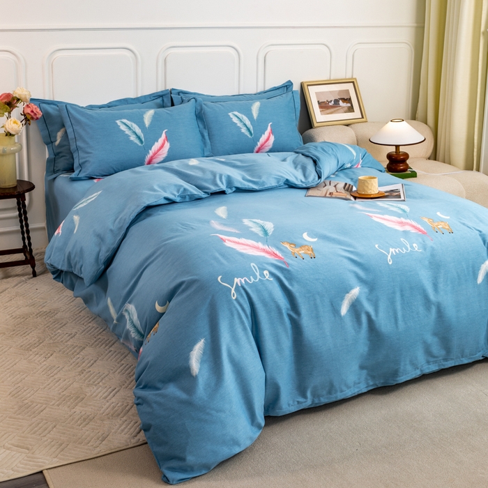 91家纺网 家纺一手货源 找家纺 威布斯家居 2024新款AA版全棉加厚磨毛四件套 柠檬树下-蓝