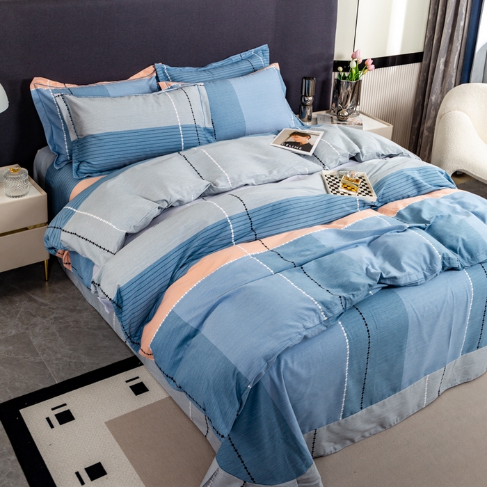 91家纺网 家纺一手货源 找家纺 威布斯家居 2024新款AA版全棉加厚磨毛四件套 米格鲁-蓝