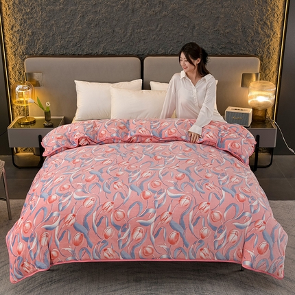 乐萱 2025新款单被套牛奶绒被罩单件180克 郁金香