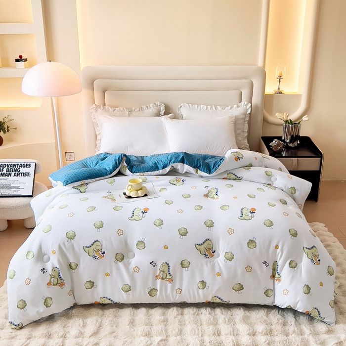 91家纺网 家纺一手货源 找家纺 暖阁 2025新款A类水洗棉豆豆被冬被春秋被被子被芯 开心恐龙