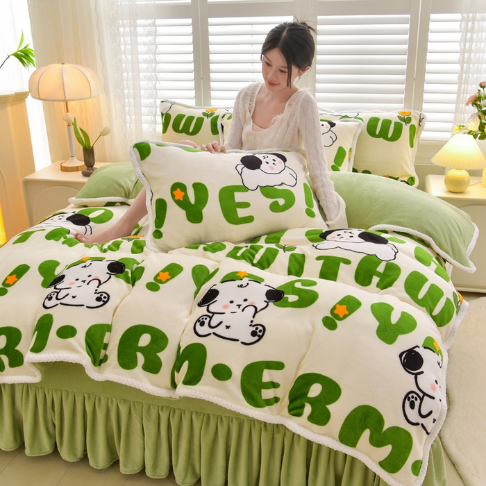 91家纺网 家纺一手货源 找家纺 绒耀 2025新款高克重牛奶绒四件套保暖四件套直播爆款电商爆款 嗨皮狗