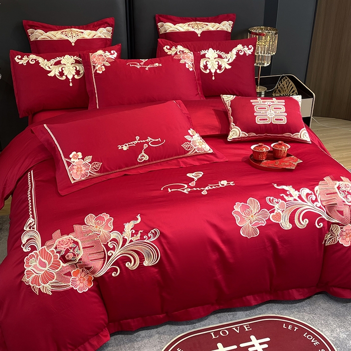 91家纺网 家纺一手货源 找家纺 用心 2024新款亲肤加厚磨毛新中式婚庆四件套多件套 花语