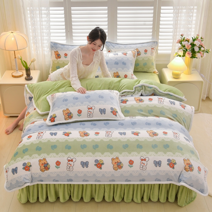 91家纺网 家纺一手货源 找家纺 绒耀 2025新款高克重牛奶绒四件套保暖四件套直播爆款电商爆款 甜蜜乐园