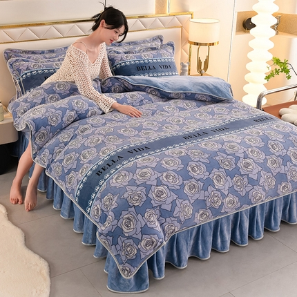 绒耀 2025新款高克重牛奶绒四件套保暖四件套直播爆款电商爆款 挚爱-蓝