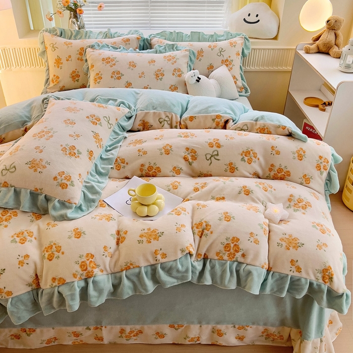 91家纺网 家纺一手货源 找家纺 找底底家纺 2024新款牛奶绒印花四件套 花海