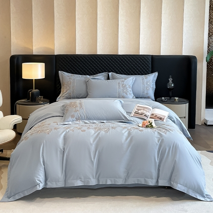 91家纺网 家纺一手货源 找家纺 理想家家纺 2024新款13372全棉刺绣四件套系列-花季 蓝