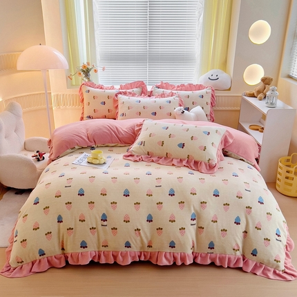 91家纺网 家纺一手货源 找家纺 找底底家纺 2024新款牛奶绒印花四件套 小萝卜