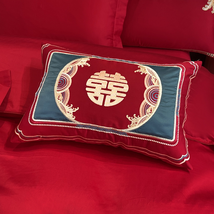 91家纺网 家纺一手货源 找家纺 用心 2024年新款双面磨毛绣花婚庆四件套 百年龙凤