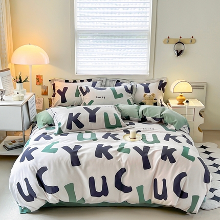 眷恋家纺 2025秋冬新款全棉纯棉喷气加厚磨毛纯棉四件套 音律-绿