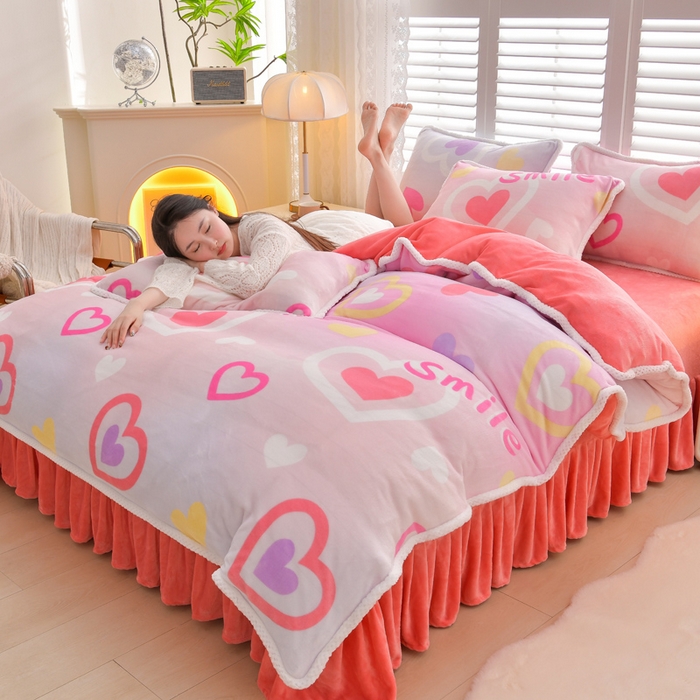 91家纺网 家纺一手货源 找家纺 绒耀 2025新款高克重牛奶绒四件套保暖四件套直播爆款电商爆款 心有灵犀