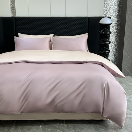 家居1号家纺 2024新款50双股新疆长绒棉纯色四件套单品系列-四件套 共享-紫金+玫瑰金
