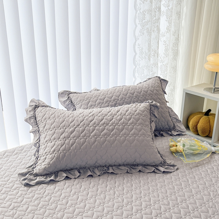 91家纺网 家纺一手货源 找家纺 暖居 2024新款250X270韩系纯色纯棉床盖三件套四件套+双面纯棉同款春秋被 夜空灰花束款