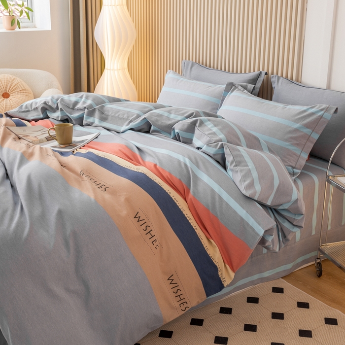 91家纺网 家纺一手货源 找家纺 威布斯家居 2024新款AA版全棉加厚磨毛四件套 罗拉-灰