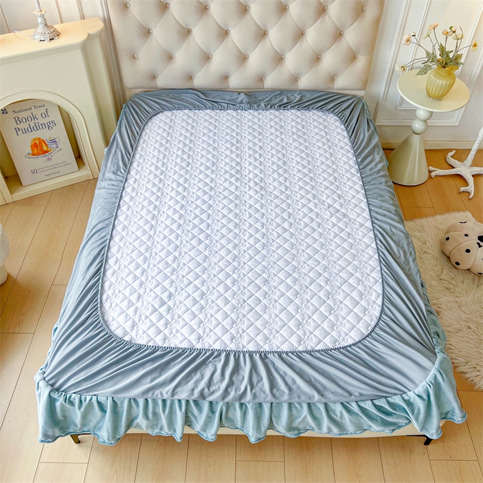 91家纺网 家纺一手货源 找家纺 2024新款热款A类牛奶绒夹棉床笠 浅灰蓝-