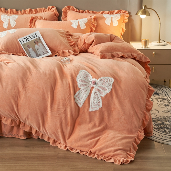 91家纺网 家纺一手货源 找家纺 2024新款A类幸福约定牛奶绒四件套 桔色