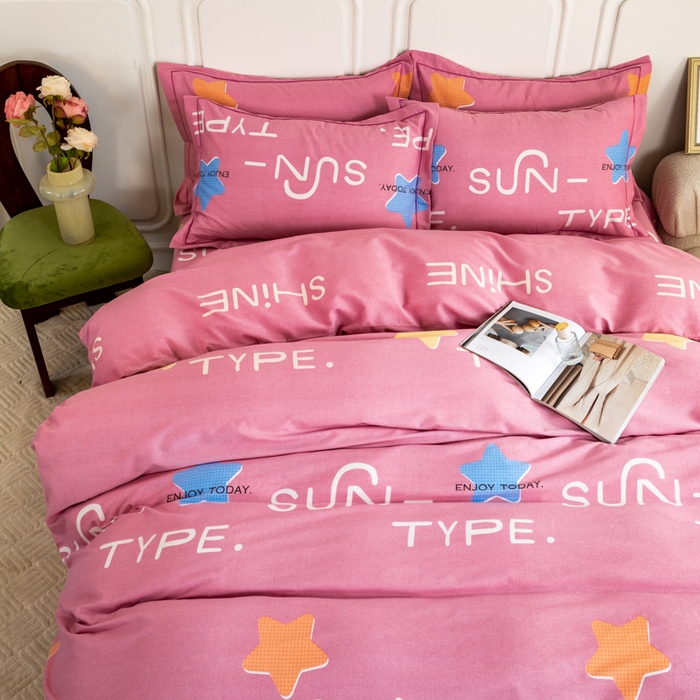 91家纺网 家纺一手货源 找家纺 威布斯家居 2024新款AA版全棉加厚磨毛四件套 极光小镇-粉