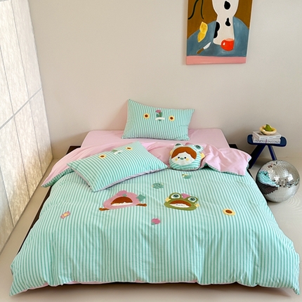 91家纺网 家纺一手货源 找家纺 （总）紫桐 2025新款全棉水洗棉卡通毛巾绣四件套（控价220/260）