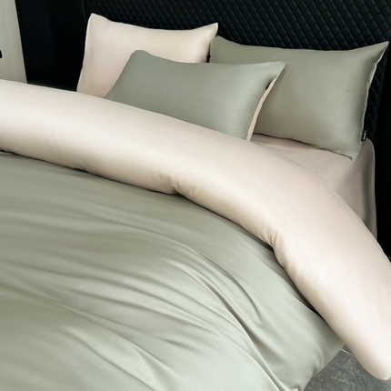 家居1号家纺 2024新款50双股新疆长绒棉纯色四件套单品系列-单被套 共享-森绿++玫瑰金