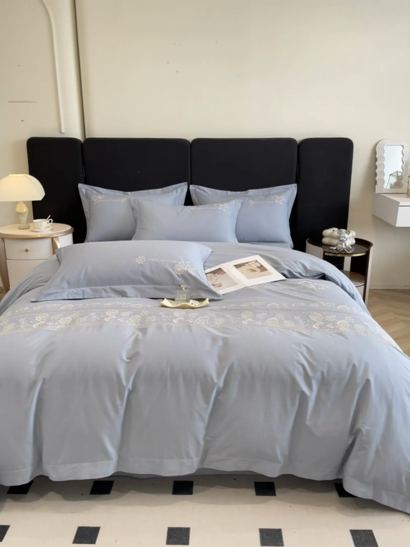 91家纺网 家纺一手货源 找家纺 理想家家纺 2024新款13372全棉刺绣四件套系列-花恋 绿