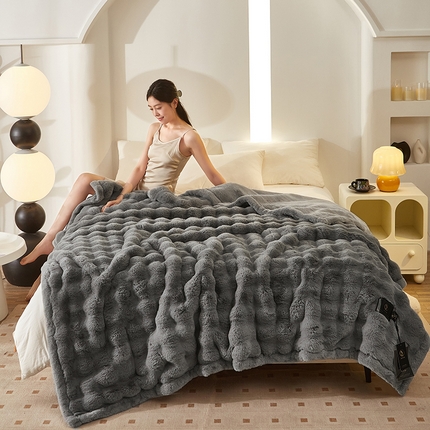 91家纺网 家纺一手货源 找家纺 （总）尚品凤凰 2025新款亲肤舒适加厚保暖貂绒兔毛泡泡毛毯