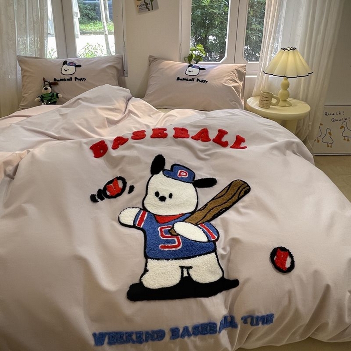 91家纺网 家纺一手货源 找家纺 如一 2024新款A类全棉水洗棉毛巾绣四件套 棒球狗