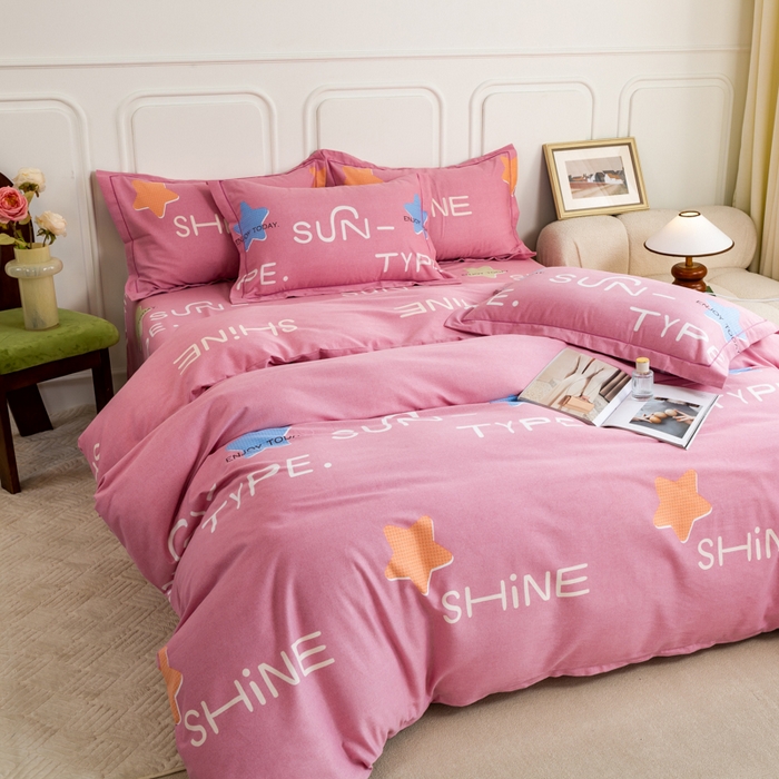 91家纺网 家纺一手货源 找家纺 威布斯家居 2024新款AA版全棉加厚磨毛四件套 极光小镇-粉