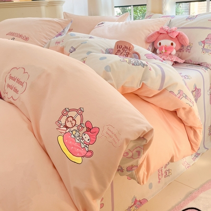 91家纺网 家纺一手货源 找家纺 雅居纺家纺 2024新款全棉磨毛三丽鸥库洛米正版授权四件套 草莓美乐蒂