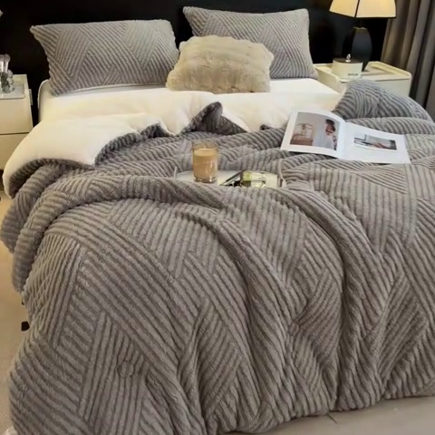 91家纺网 家纺一手货源 找家纺 2024新品塔肤绒保暖舒适冬被子被芯 布拉格-浅灰
