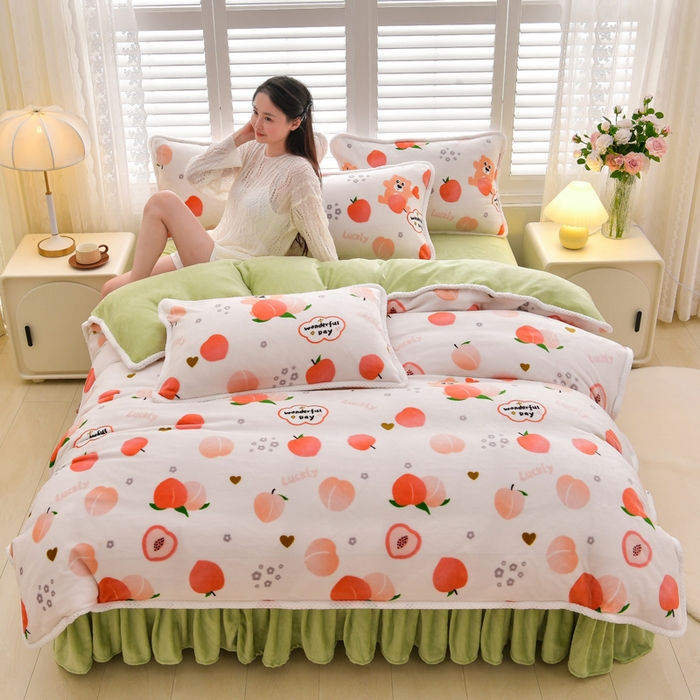 91家纺网 家纺一手货源 找家纺 绒耀 2025新款高克重牛奶绒四件套保暖四件套直播爆款电商爆款 水蜜桃