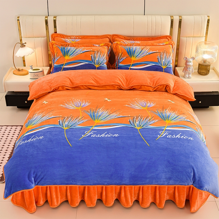 91家纺网 家纺一手货源 找家纺 绒耀 2025新款高克重牛奶绒四件套保暖四件套直播爆款电商爆款 曼珠沙华桔