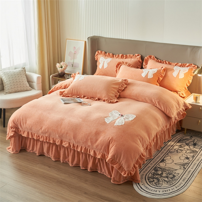 91家纺网 家纺一手货源 找家纺 2024新款A类幸福约定牛奶绒四件套 桔色