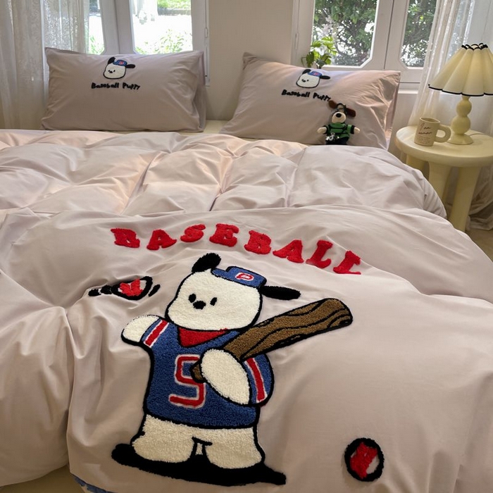 91家纺网 家纺一手货源 找家纺 如一 2024新款A类全棉水洗棉毛巾绣四件套 棒球狗