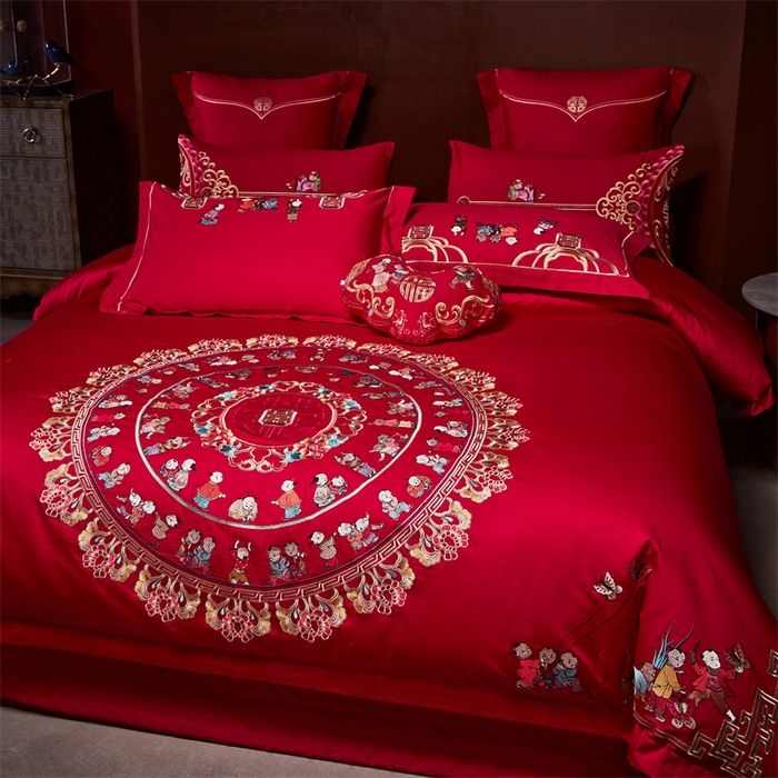 91家纺网 家纺一手货源 找家纺 宏羽纺家纺 2024新款13372纯棉婚庆套件系列百子圆圆