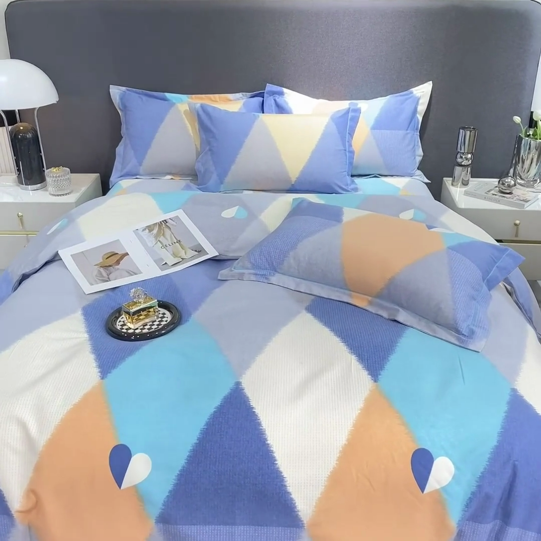 91家纺网 家纺一手货源 找家纺 威布斯家居 2024新款AA版全棉加厚磨毛四件套 梦剧院-蓝