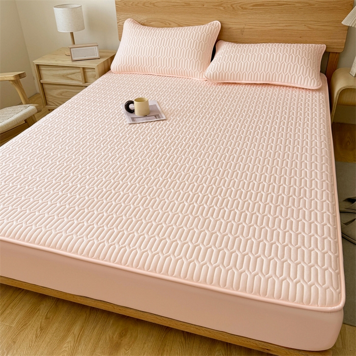 91家纺网 家纺一手货源 找家纺 雯豆家纺 2025新品【漏水包赔】防水隔尿加厚夹棉床笠三件套床垫保护套纯色床罩 格调防水款-豆蔻玉