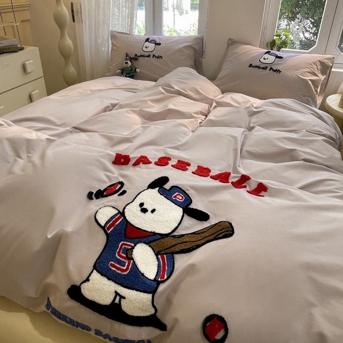 91家纺网 家纺一手货源 找家纺 如一 2024新款A类全棉水洗棉毛巾绣四件套 棒球狗