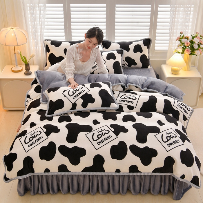 91家纺网 家纺一手货源 找家纺 绒耀 2025新款高克重牛奶绒四件套保暖四件套直播爆款电商爆款 小奶牛