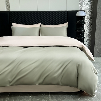 91家纺网 家纺一手货源 找家纺 家居1号家纺 2024新款50双股新疆长绒棉纯色四件套单品系列-四件套 共享-森绿++玫瑰金