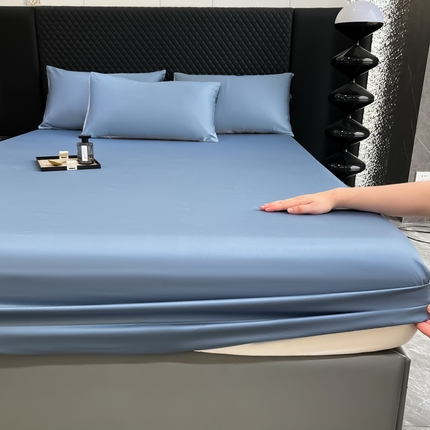 91家纺网 家纺一手货源 找家纺 家居1号家纺 2024新款50双股新疆长绒棉纯色四件套单品系列-单床笠 床笠-纯雅-宾利蓝